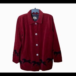 Cheyenne Collection Sz L Button Down Red Burgundy Native Horses Coat